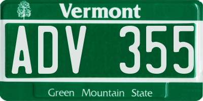 VT license plate ADV355