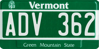 VT license plate ADV362
