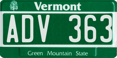 VT license plate ADV363