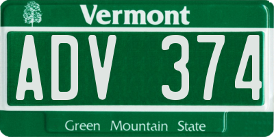 VT license plate ADV374