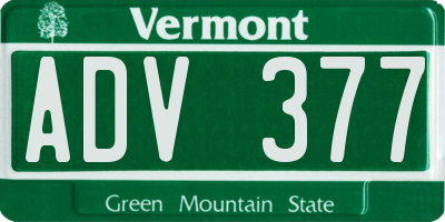 VT license plate ADV377