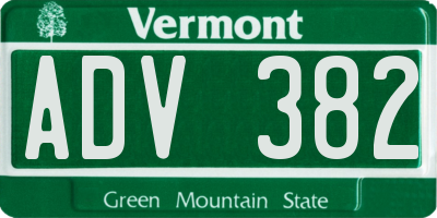 VT license plate ADV382