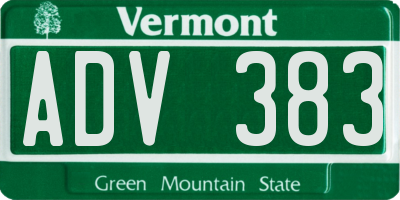 VT license plate ADV383