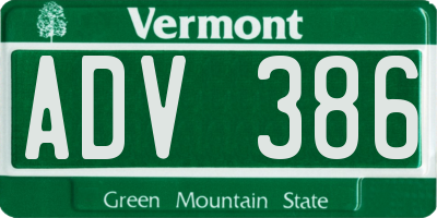 VT license plate ADV386