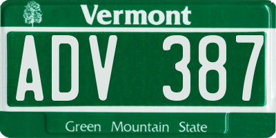 VT license plate ADV387