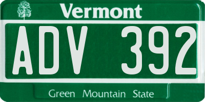 VT license plate ADV392