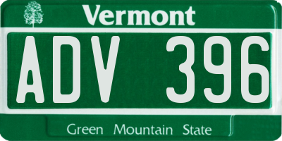 VT license plate ADV396