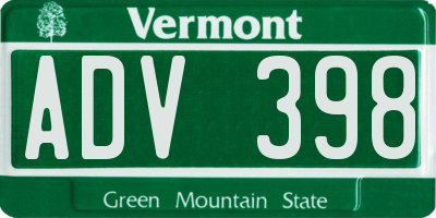 VT license plate ADV398