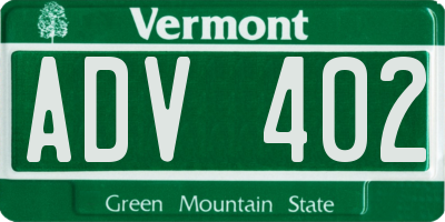 VT license plate ADV402