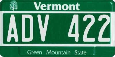 VT license plate ADV422