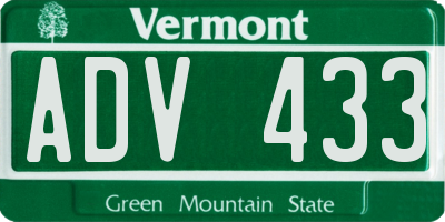 VT license plate ADV433