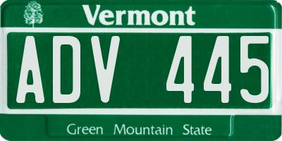 VT license plate ADV445