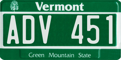 VT license plate ADV451