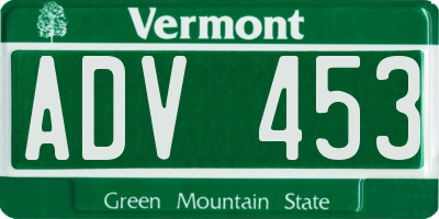 VT license plate ADV453