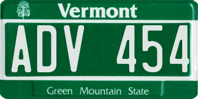 VT license plate ADV454