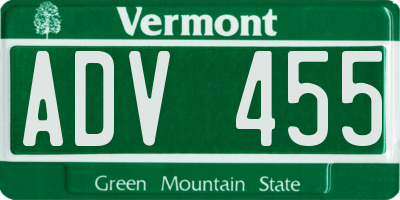 VT license plate ADV455