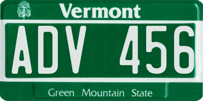 VT license plate ADV456