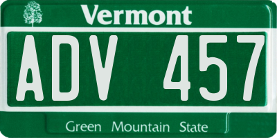 VT license plate ADV457