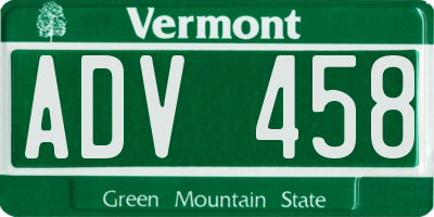 VT license plate ADV458