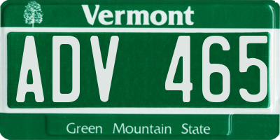 VT license plate ADV465