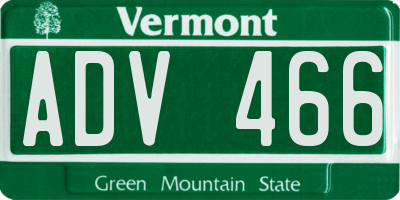 VT license plate ADV466
