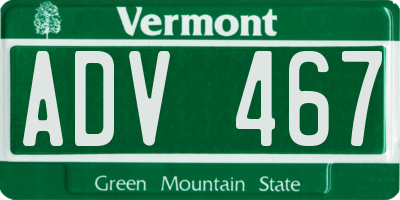 VT license plate ADV467