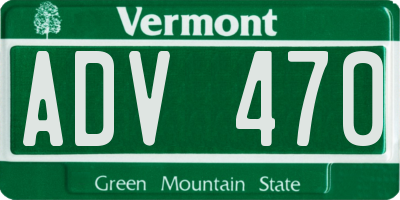 VT license plate ADV470