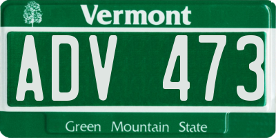 VT license plate ADV473