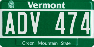 VT license plate ADV474