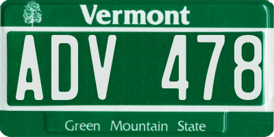 VT license plate ADV478