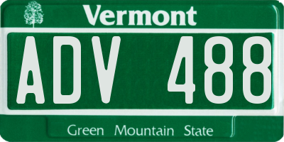 VT license plate ADV488