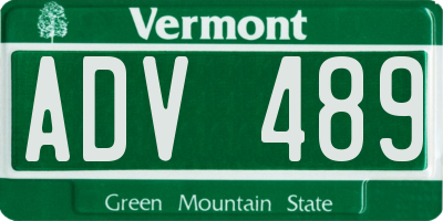 VT license plate ADV489