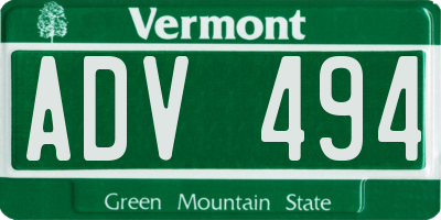 VT license plate ADV494