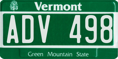 VT license plate ADV498