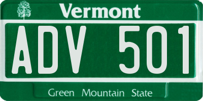 VT license plate ADV501