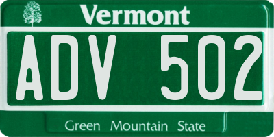 VT license plate ADV502