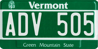 VT license plate ADV505