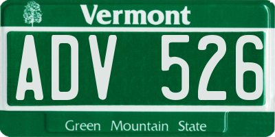 VT license plate ADV526