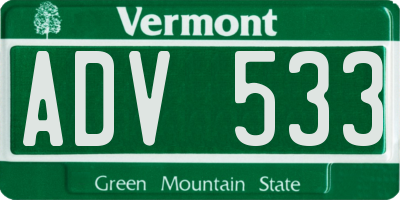 VT license plate ADV533