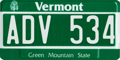 VT license plate ADV534