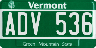 VT license plate ADV536