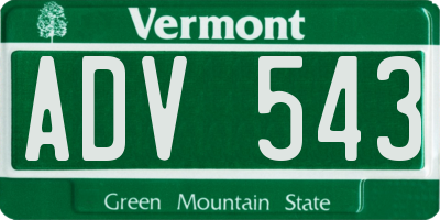 VT license plate ADV543