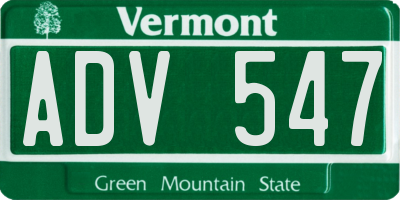 VT license plate ADV547