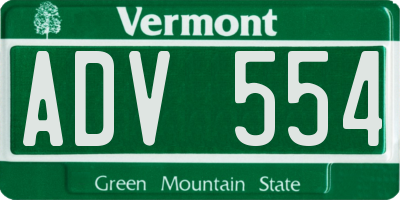 VT license plate ADV554