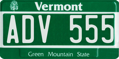 VT license plate ADV555