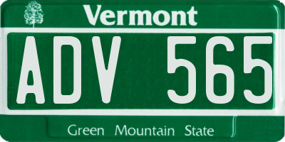 VT license plate ADV565