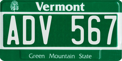 VT license plate ADV567