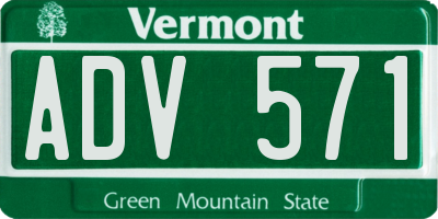 VT license plate ADV571