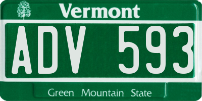 VT license plate ADV593