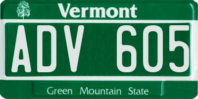 VT license plate ADV605